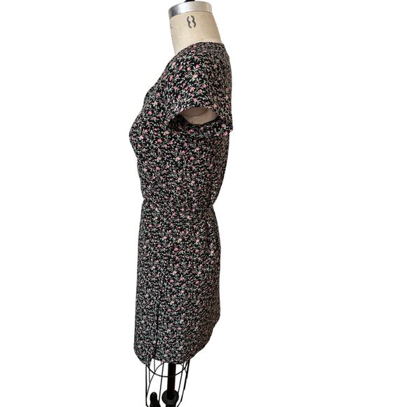 Agnes B. Short Black Floral Wrap Dress Size 1/ Small - Picture 2 of 5